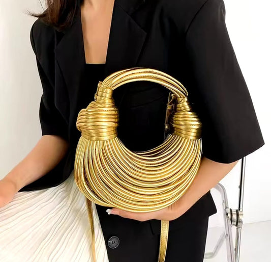 Handbags for Women 2024 New Gold Luxury Designer Brand Handwoven Noodle Bags